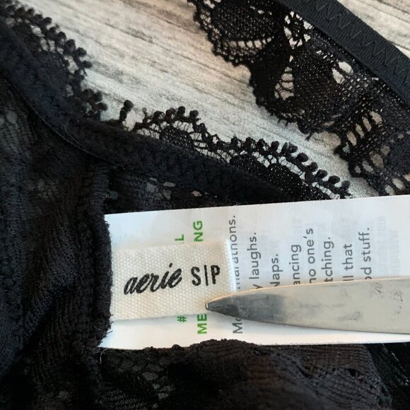 Aerie Black Sheer Lace Padded Strappy Crisscross Back Lingerie Bralette - Picture 6 of 8